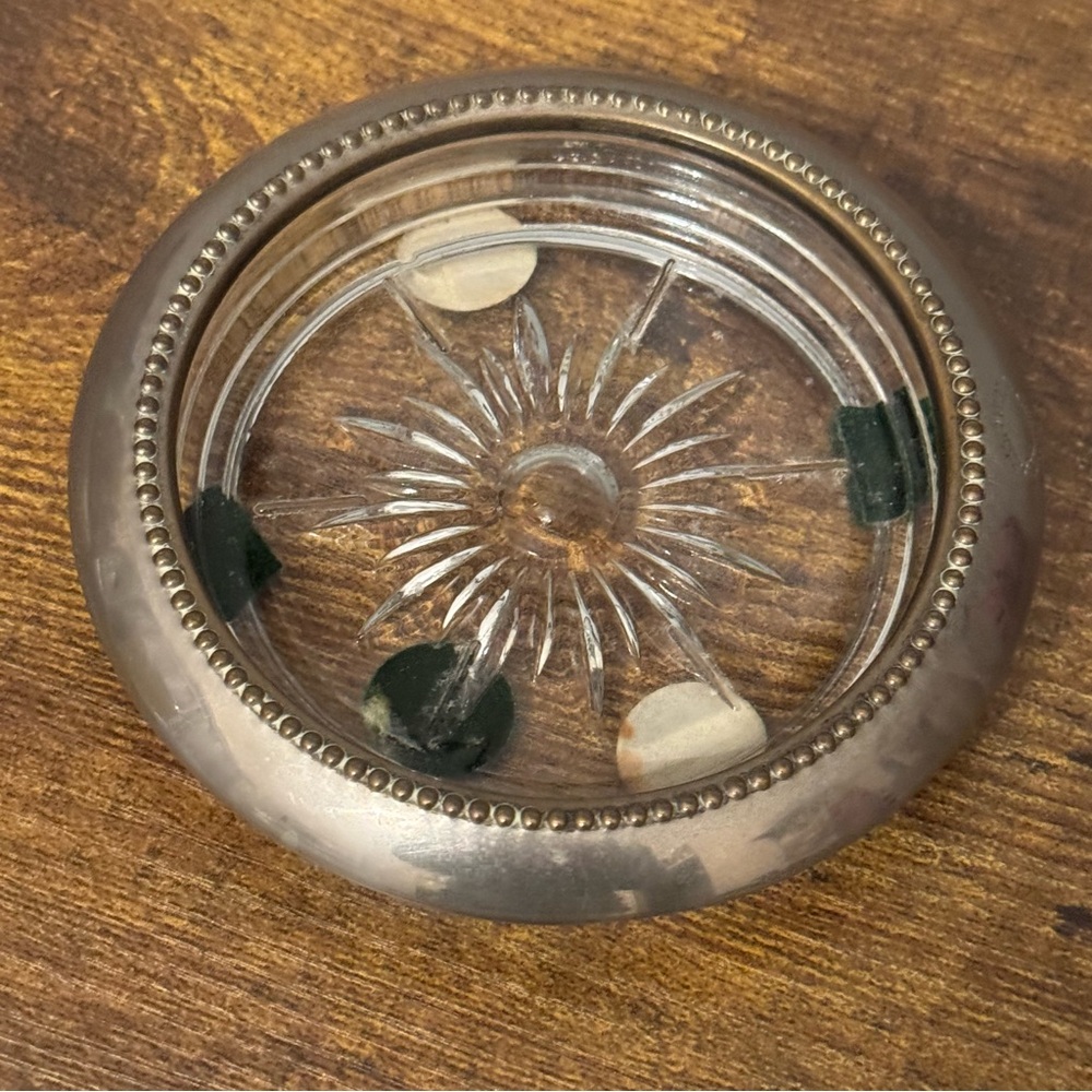 W & S Blackinton Silverplate Glass Coaster Ashtray Decorative Dish 4 Inch MCM‎